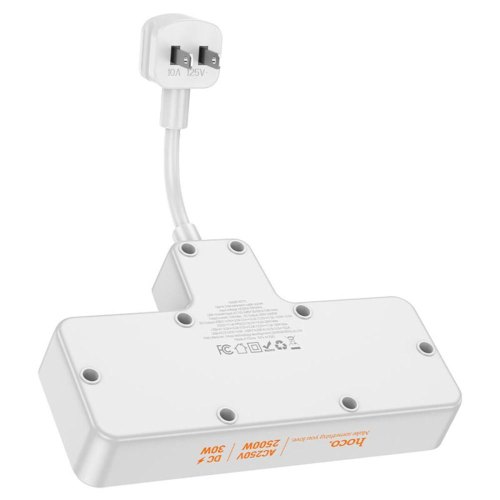 Мережевий фільтр-подовжувач Hoco AC12 Reise, 2 розетки/1xUSB Type-C/3xUSB Type-A, PD 30W, US, White (6942007607087)