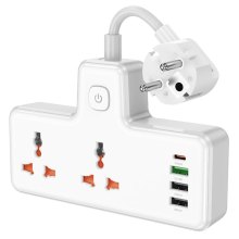 Мережевий фільтр-подовжувач Hoco AC12A Reise, 2 розетки/1xUSB Type-C/3xUSB Type-A, PD 30W, White (6942007607100)