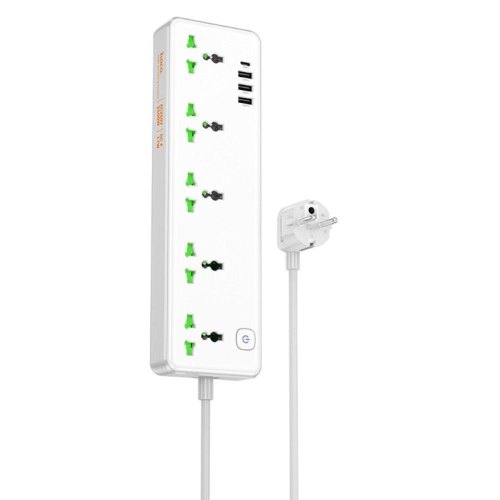 Мережевий фільтр-подовжувач Hoco AC13A Talento, 5 розеток/1xUSB Type-C/3xUSB Type-A, White (6942007607148)