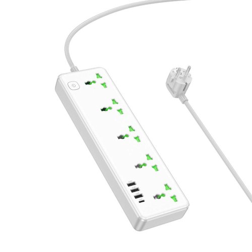 Мережевий фільтр-подовжувач Hoco AC13A Talento, 5 розеток/1xUSB Type-C/3xUSB Type-A, White (6942007607148)