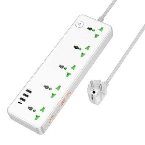 Мережевий фільтр-подовжувач Hoco AC13A Talento, 5 розеток/1xUSB Type-C/3xUSB Type-A, White (6942007607148)
