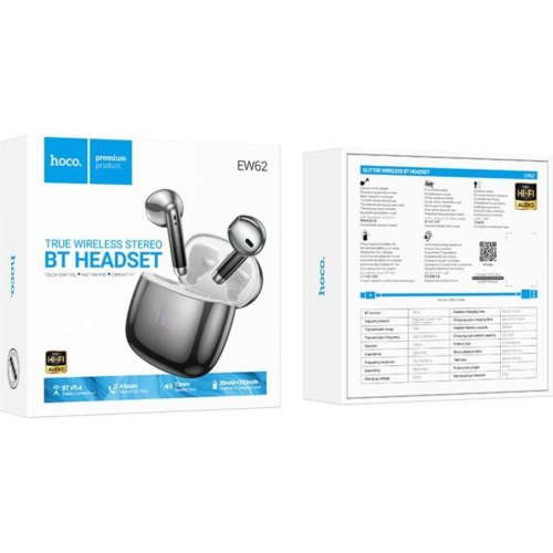 Навушники бездротові TWS Hoco EW62 Glitter, Black Glaze (6942007628334)