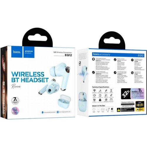 Навушники бездротові TWS Hoco EQ12 Rima, Blue (6942007618984)