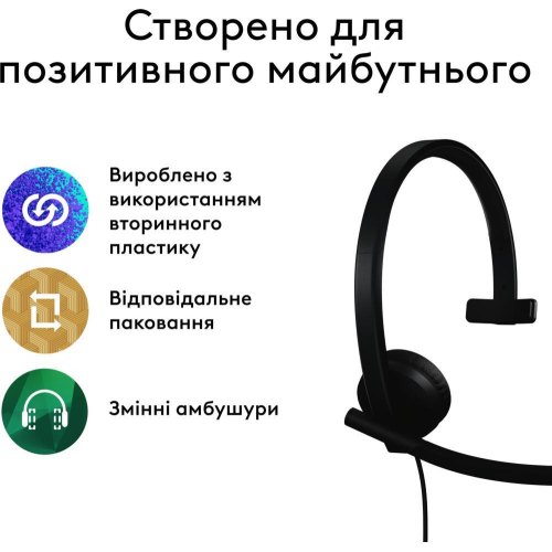 Гарнітура дротова Logitech H570e Corded Mono BLACK-USB-A (981-001426)