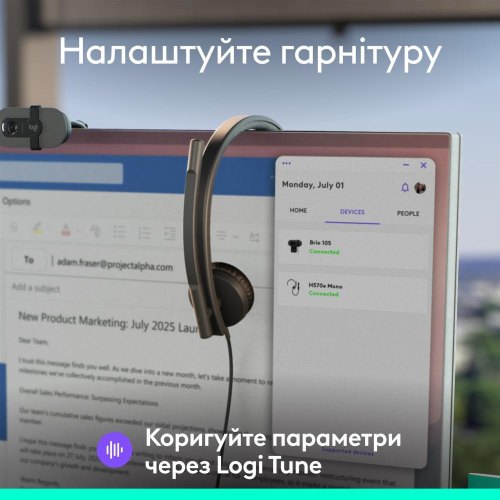 Гарнітура дротова Logitech H570e Corded Mono BLACK-USB-A (981-001426)