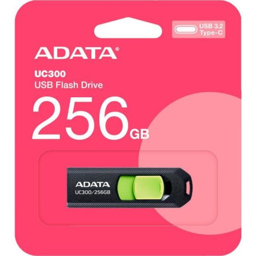 USB флеш ADATA UC300, 256GB. USB 3.2 Gen1 Type-C, Black/Green (ACHO-UC300-256G-RBK/GN)