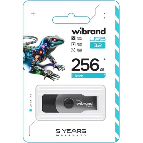 USB флеш Wibrand Lizard, 256GB, USB 3.2 Gen1, Black (WI3.2/LI256P9B)