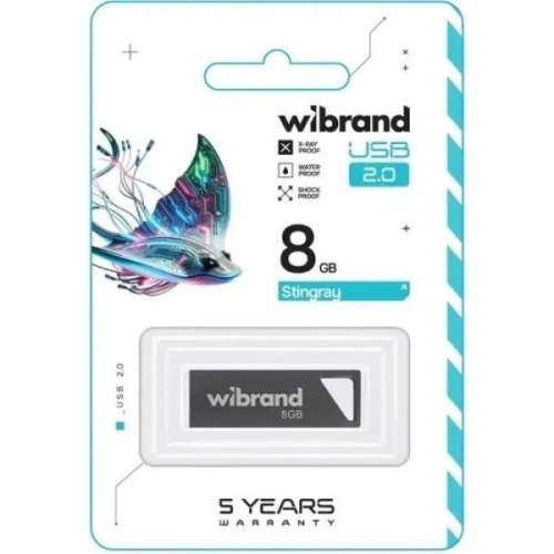 USB флеш Wibrand Stingray, 8GB, USB 2.0, Grey (WI2.0/ST8U5G)