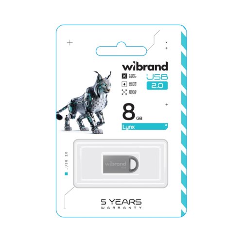 USB флеш Wibrand Lynx, 8GB, USB 2.0, Silver (WI2.0/LY8M2S)