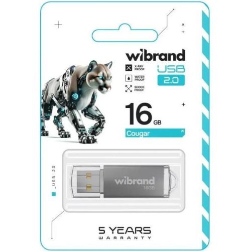 USB флеш Wibrand Cougar, 16GB, USB 2.0, Silver (WI2.0/CU16P1S)