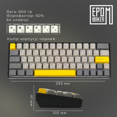 Клавіатура бездротова, механічна Epomaker EP64 Mulan Black (EP64-B-M)