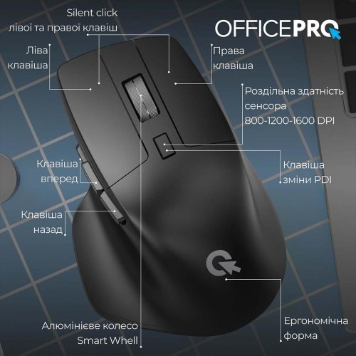 Миша бездротова OfficePro M395B Silent Click Ergonomic Wireless Black