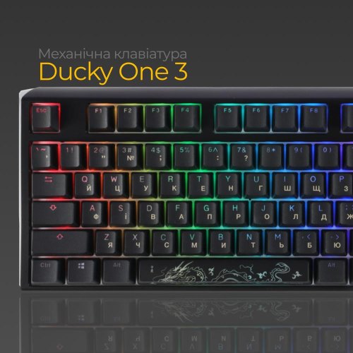 Клавіатура дротова, механічна Ducky One 3 TKL Cherry MX Blue RGB UA Black (DKON2187ST-CUAPXCLAWSC1)