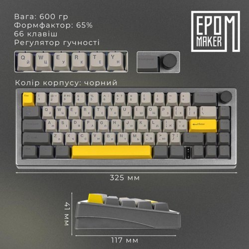 Клавіатура бездротова, механічна Epomaker EK68 Budgerigar V2 Black (EK68-B-BV2)