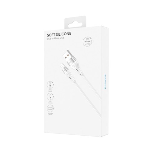 Кабель Proove Soft Silicone, USB Type-A to Micro USB, 2.4A, 1м, White (CCSO20001302)
