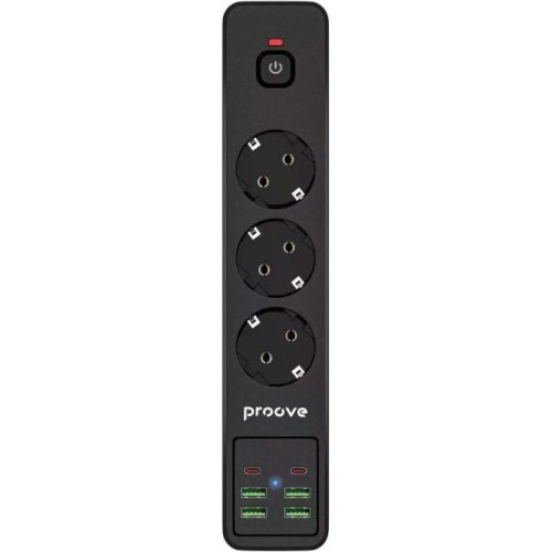 Мережевий фільтр Proove Power Strip P-03, 3 розетки/4xUSB Type-A/2xUSB Type-C, 2м, Black (PSP342420001)
