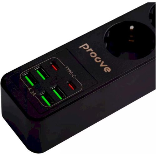 Мережевий фільтр Proove Power Strip P-03, 3 розетки/4xUSB Type-A/2xUSB Type-C, 2м, Black (PSP342420001)