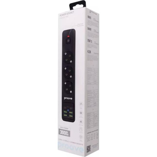 Мережевий фільтр Proove Power Strip P-03, 3 розетки/4xUSB Type-A/2xUSB Type-C, 2м, Black (PSP342420001)