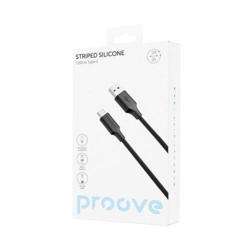Кабель Proove Striped Silicone, USB Type-A to USB Type-C, 1м, Black (CCSS60001201)