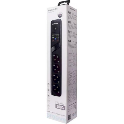 Мережевий фільтр Proove Power Strip P-04, 4 розетки/4xUSB Type-A/2xUSB Type-C, 2м, Black (PSP442420001)
