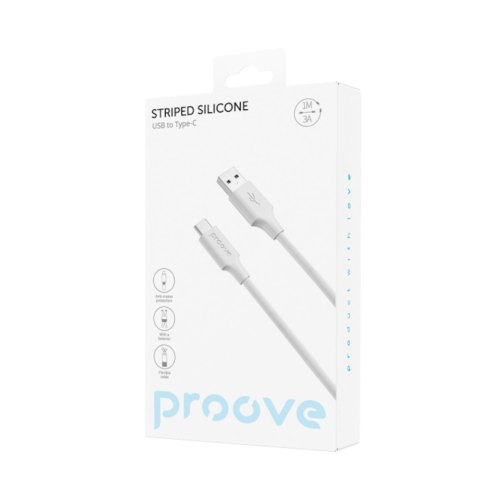 Кабель Proove Striped Silicone, USB Type-A to USB Type-C, 1м, White (CCSS60001202)