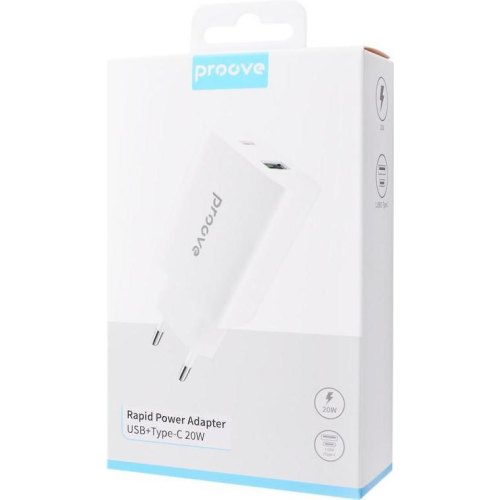 Мережевий зарядний пристрій Proove Rapid, USB Type-C/USB Type-A, 20W, White (WCRP20110002)