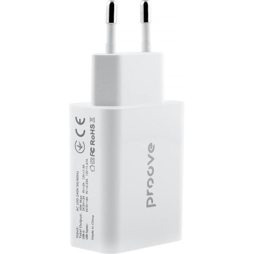 Мережевий зарядний пристрій Proove Rapid, USB Type-C/USB Type-A, 20W, White (WCRP20110002)
