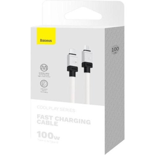 Кабель Baseus CoolPlay Series Fast Charging, USB Type-C to USB Type-C, 100W, 1м, White (CAKW000202)