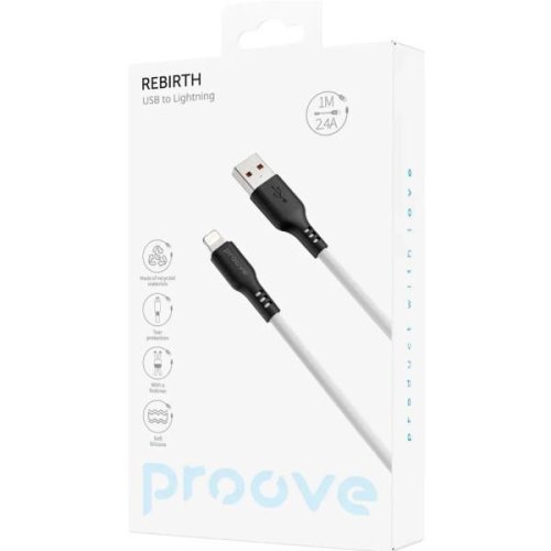 Кабель Proove Rebirth, USB Type-A to Lightning, 2.4A, 1м, Black/White (CCRE60001102)
