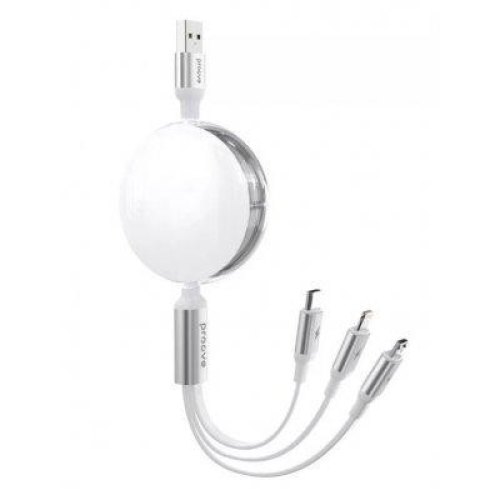 Кабель Proove Triple Sync 3in1, USB Type-A to USB Type-C/Micro USB/Lightning, 1.2м, White (CCTS20001502)