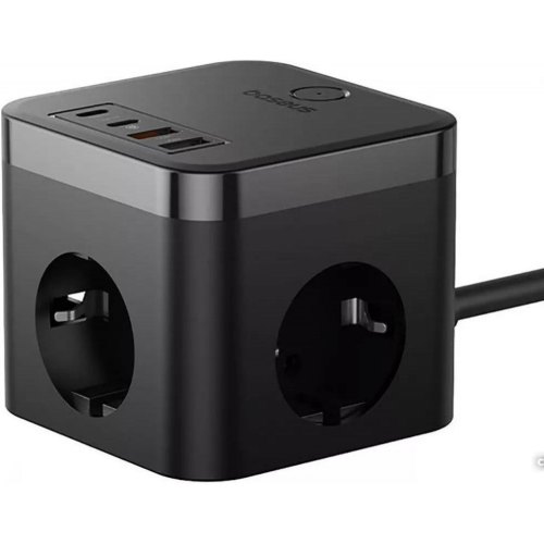 Мережевий фільтр Baseus PowerCombo Cube Power Strip, 3xAC/2xUSB Type-A/2xUSB Type-C, 30W, 1.5м, Black (E00066400117-00)