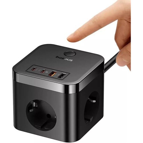 Мережевий фільтр Baseus PowerCombo Cube Power Strip, 3xAC/2xUSB Type-A/2xUSB Type-C, 30W, 1.5м, Black (E00066400117-00)