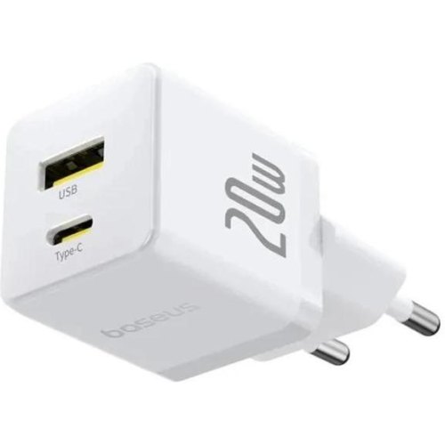 Мережевий зарядний пристрій Baseus Palm Fast Charger, USB Type-A/USB Type-C, 20W, кабель USB Type-C to USB Type-C 60W, 1м, White (P10111608213-01)