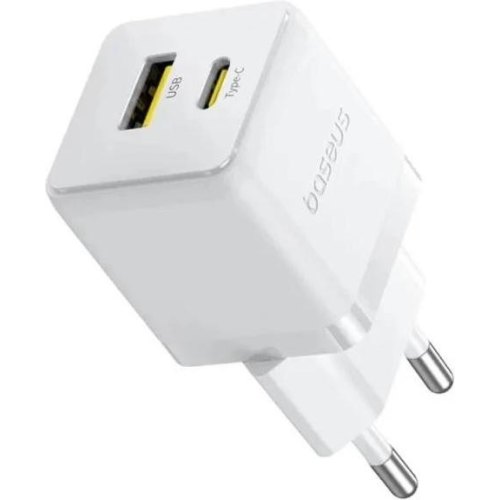 Мережевий зарядний пристрій Baseus Palm Fast Charger, USB Type-A/USB Type-C, 20W, кабель USB Type-C to USB Type-C 60W, 1м, White (P10111608213-01)