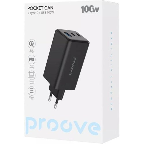 Мережевий зарядний пристрій Proove Pocket GaN Max, 2xUSB Type-C/1xUSB Type-A, 100W, Black (WCPG10012201)