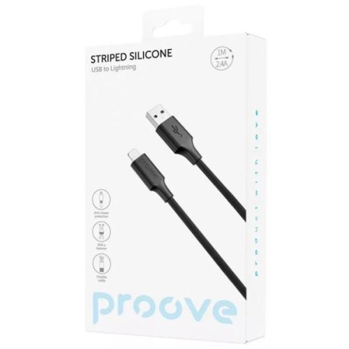 Кабель Proove Striped Silicone, USB Type-A to Lightning, 1м, Black (CCSS00001101)