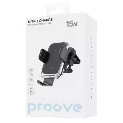 Автомобільний тримач для смартфона з бездротовим зарядним пристроєм  Proove Nitro Charge, 15W, Dark Gray (WHNC15002001)