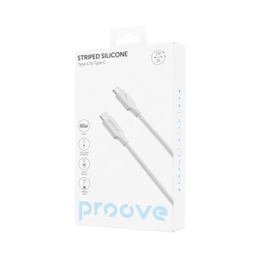 Кабель Proove Striped Silicone, USB Type-C to USB Type-C, 60W, 1м, White (CCSS60002202)