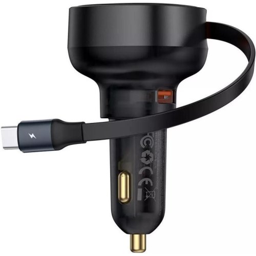Автомобільний зарядний пристрій Baseus Enjoyment Pro Car Charger, USB Type-A, вбудований кабель USB Type-C/Lightning, 60W, Black (C00057802111-02)