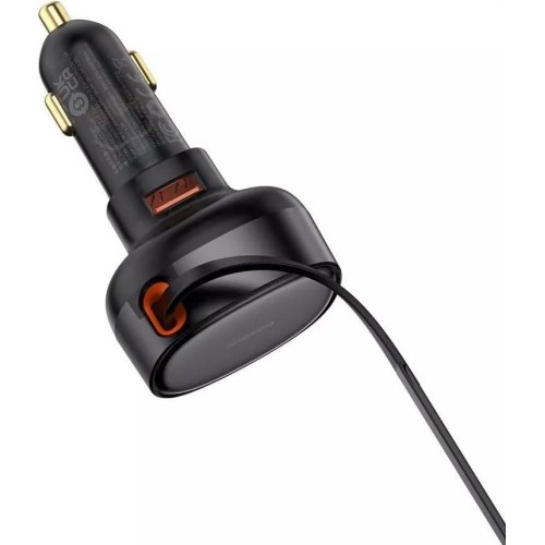 Автомобільний зарядний пристрій Baseus Enjoyment Pro Car Charger, USB Type-A, вбудований кабель USB Type-C/Lightning, 60W, Black (C00057802111-02)