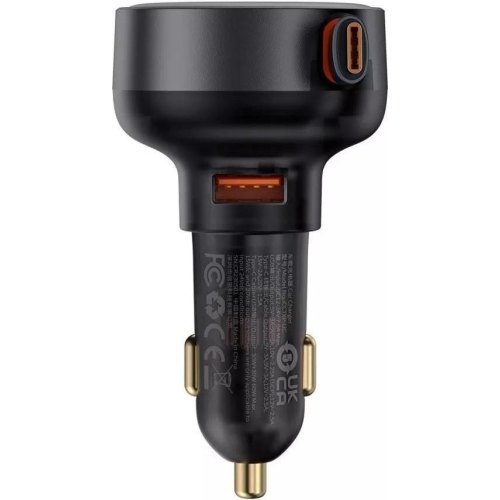 Автомобільний зарядний пристрій Baseus Enjoyment Pro Car Charger, USB Type-A, вбудований кабель USB Type-C/Lightning, 60W, Black (C00057802111-02)