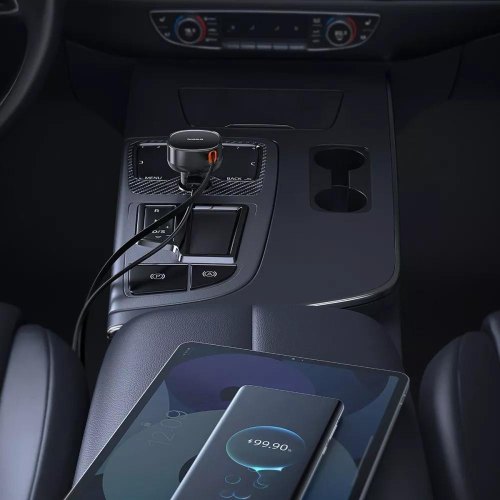 Автомобільний зарядний пристрій Baseus Enjoyment Pro Car Charger, USB Type-A, вбудований кабель USB Type-C/Lightning, 60W, Black (C00057802111-02)
