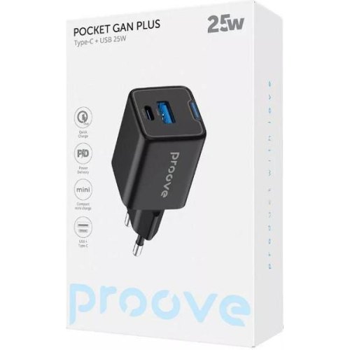 Мережевий зарядний пристрій Proove Pocket GaN Plus, USB Type-C/USB Type-A, 25W, White (WCPG25111202)