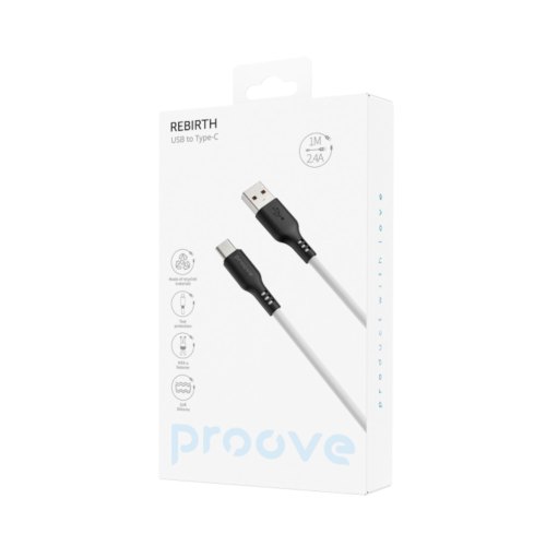 Кабель Proove Rebirth, USB Type-A to USB Type-C, 2.4A, 1м, Black/White (CCRE60001202)