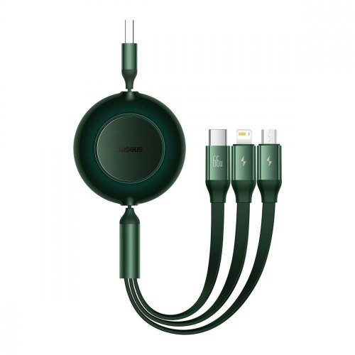 Кабель Baseus Bright Mirror 2 Series 3-in-1, USB Type-A to Micro USB/Lightning/USB Type-C, 66W, 1.1м, Green (CAMJ010106)