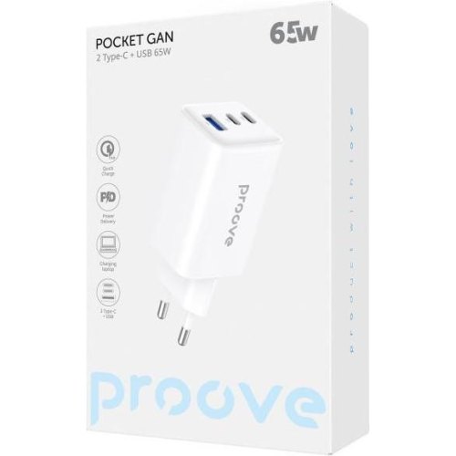 Мережевий зарядний пристрій Proove Pocket GaN, 2xUSB Type-C/1xUSB Type-A, 65W, White (WCPG65121202)