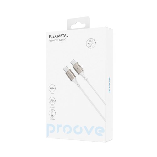 Кабель Proove Flex Metal, USB Type-C to USB Type-C, 60W, 1м, White (CCFM60002202)