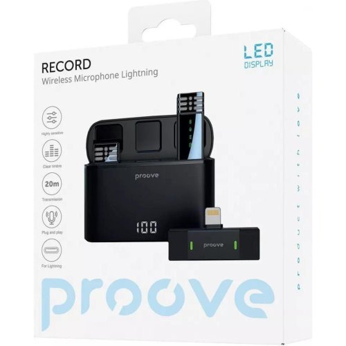 Мікрофон бездротовий, петличний Proove Record, Lightning, Black (PMRC00010102)