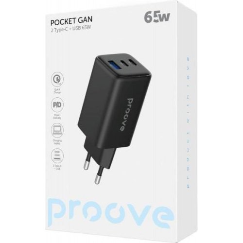 Мережевий зарядний пристрій Proove Pocket GaN, 2xUSB Type-C/1xUSB Type-A, 65W, Black (WCPG65121201)
