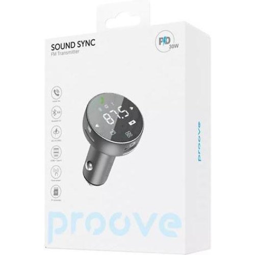 FM-трансмітер Proove FM Launcher Sound Sync 30W (PD+QC3.0), USB Type-C/USB Type-A, Gray (FMSS30110003)